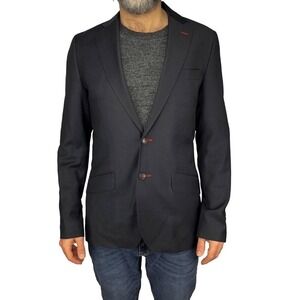 EL GANSO MARZOTTO 100% Wool Fabric Navy Blue Blazer Sz EU 48 (See Measurements)